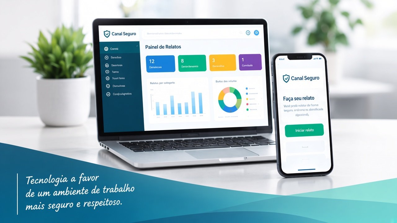 Notebook com o painel de relatos e celular para iniciar um relato